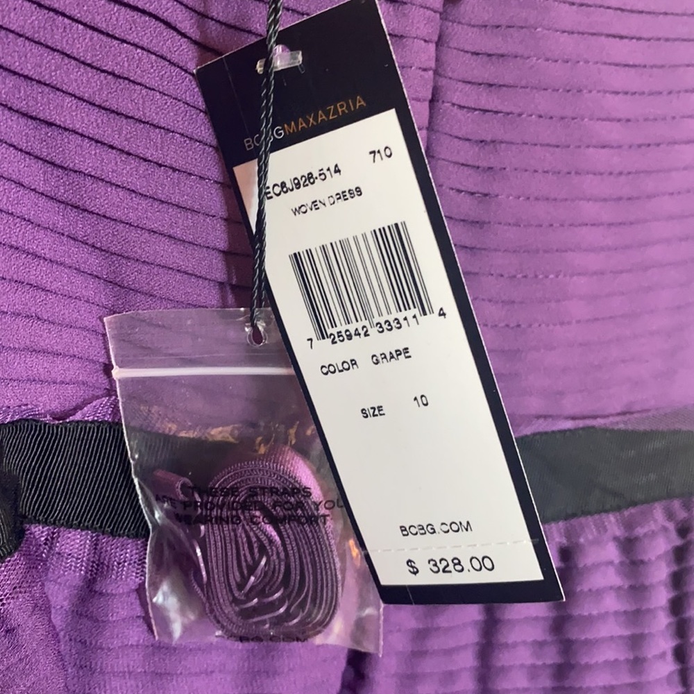 BCBGMAXAZRIA- Grape Pleated Chiffon Dress 10 NWT - Picture 6 of 7